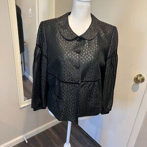Anne Klein Black Silk Blend Jacquard Empire Waist Balloon sleeve Jacket, Size 12